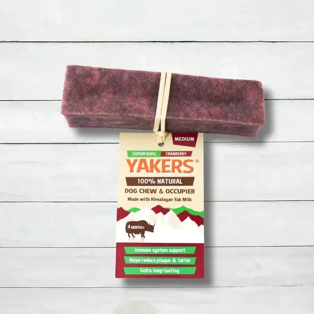 Natural Yakers Cranberry Dog Chew made from ancient Himalayan recipe, medium size, textured surface