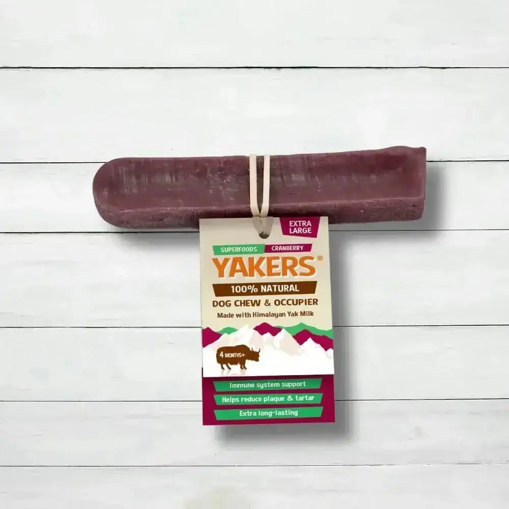 Natural Yakers Cranberry Dog Chew made with 100% Himalayan recipe and cranberry flavor