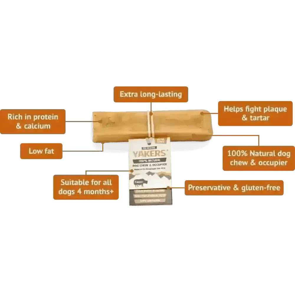 Yakers Original Dog Chew treat in bulk buy boxes, long-lasting and gluten-free