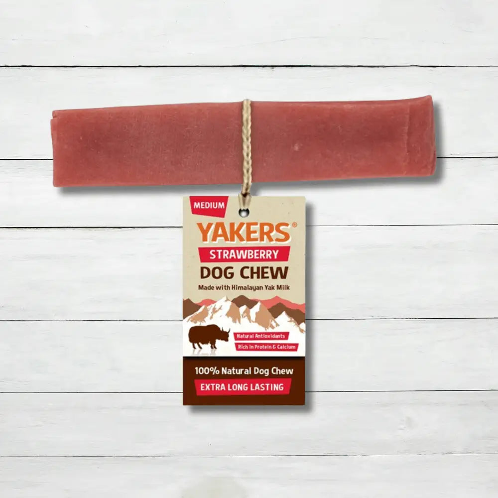 Yakers Strawberry Dog Chew with natural strawberry flavor for medium dogs