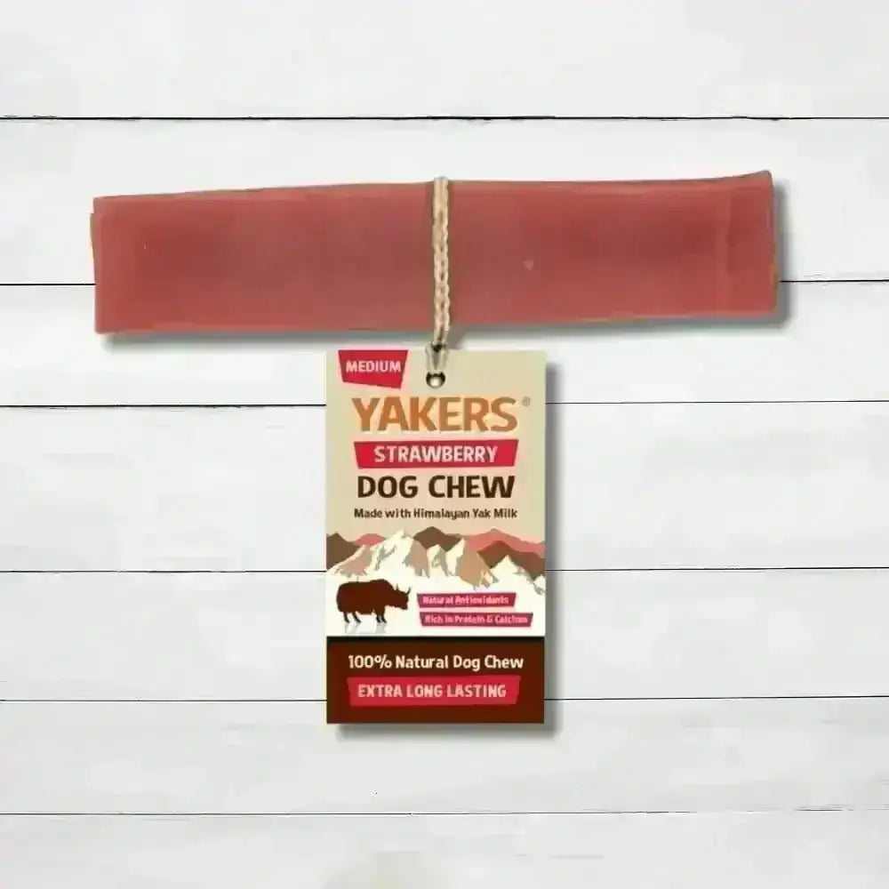 Yakers Strawberry Dog Chew with natural strawberry flavor for medium dogs