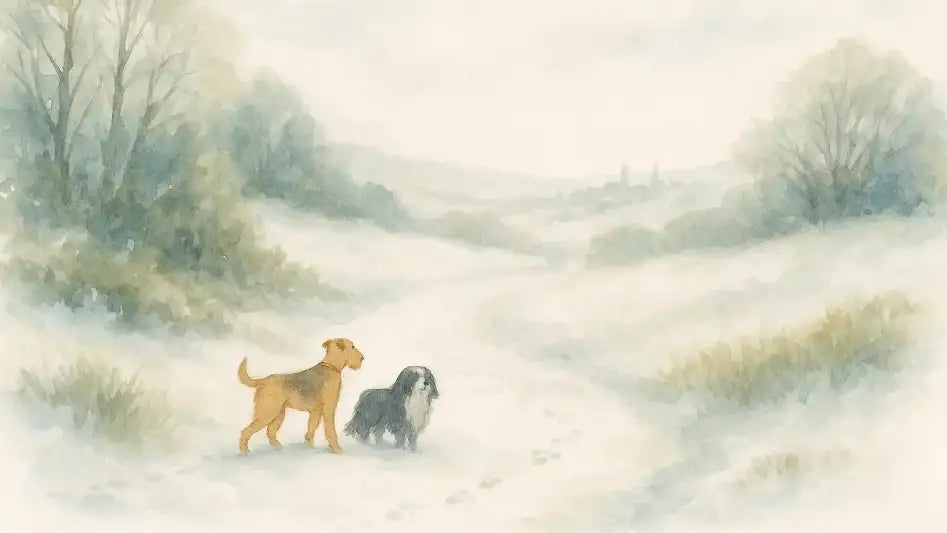 Yellow and black dog watercolor painting on paper.