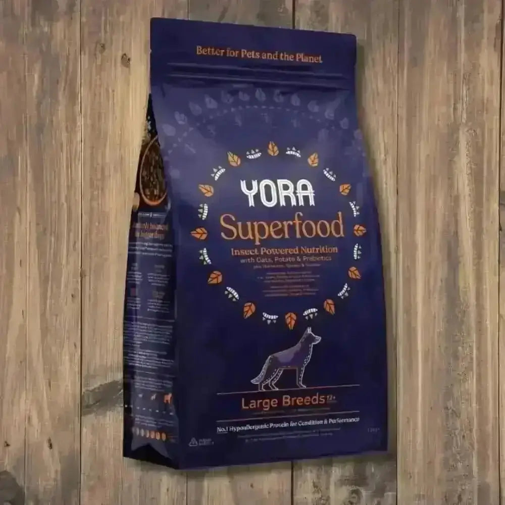 Yora Dog Adult Large Breed bag with Yoras grubs and hypoallergenic slow release nutrition