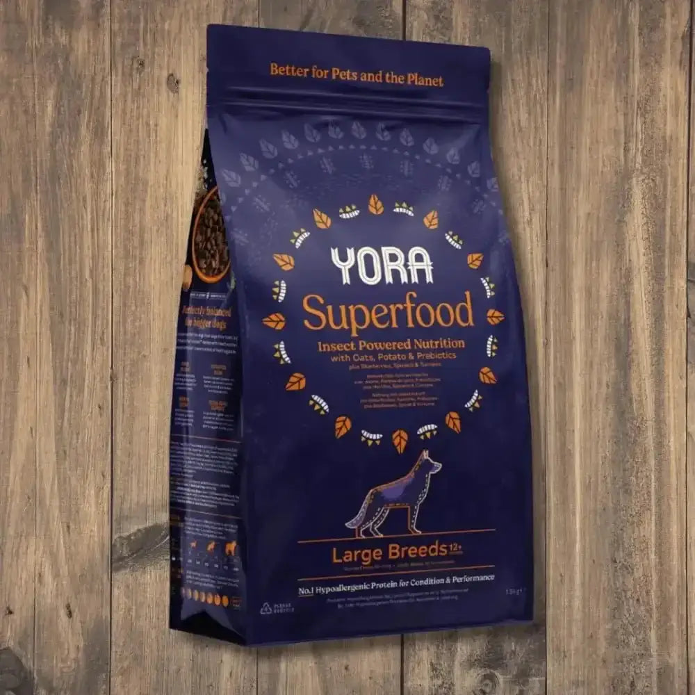Yora Dog Adult Large Breed bag with Yoras grubs and hypoallergenic slow release nutrition