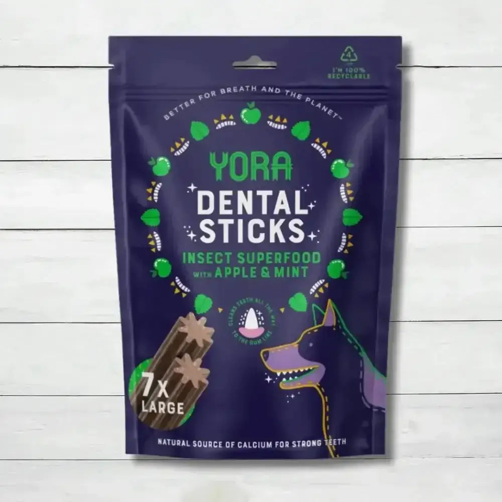 Yora Dog Dental Sticks Large 270g with insect protein and fresh breath apple mint flavor