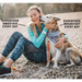 A woman and her god sit on a pebble beach, the dog licks the womans face happily. They are surrounded by graphics to show the benefits of Yora Insect based food